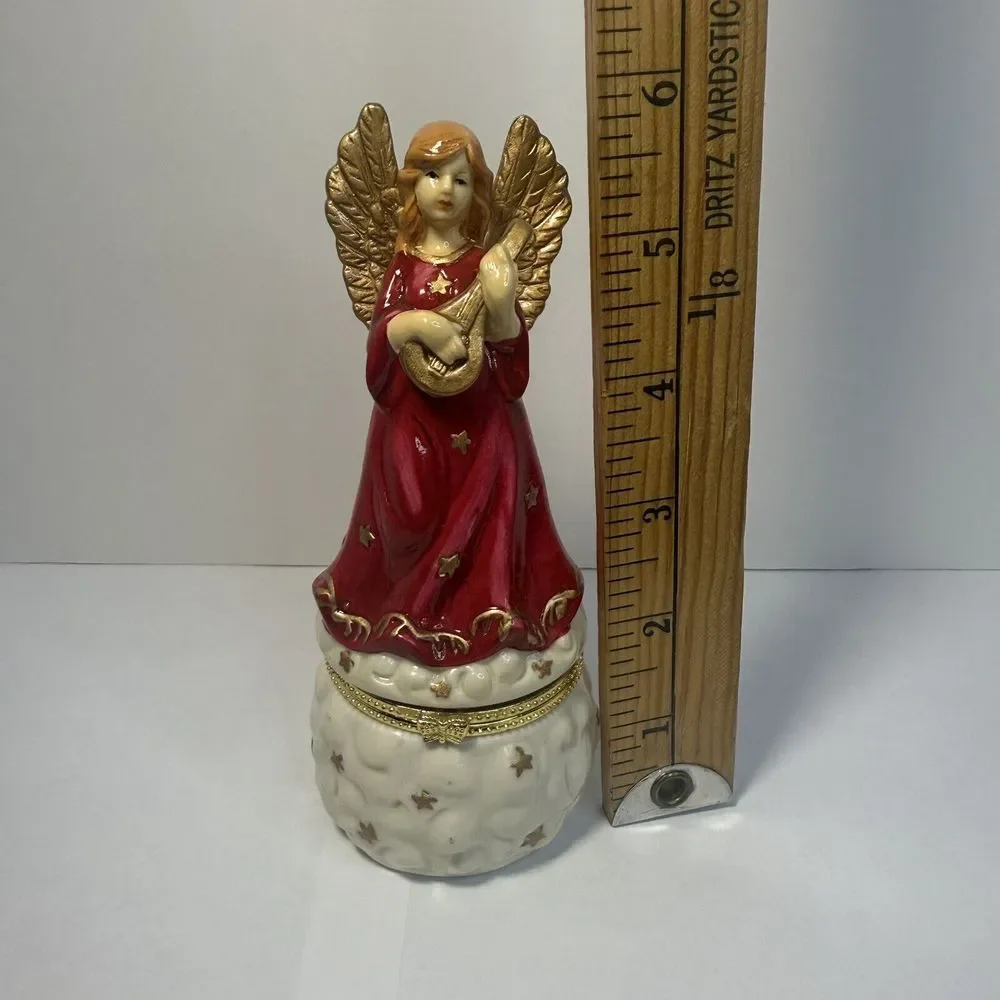 Angel w/ Mandolin Porcelain‎ Trinket Box Figurine Vintage Ring/jewelry Holder